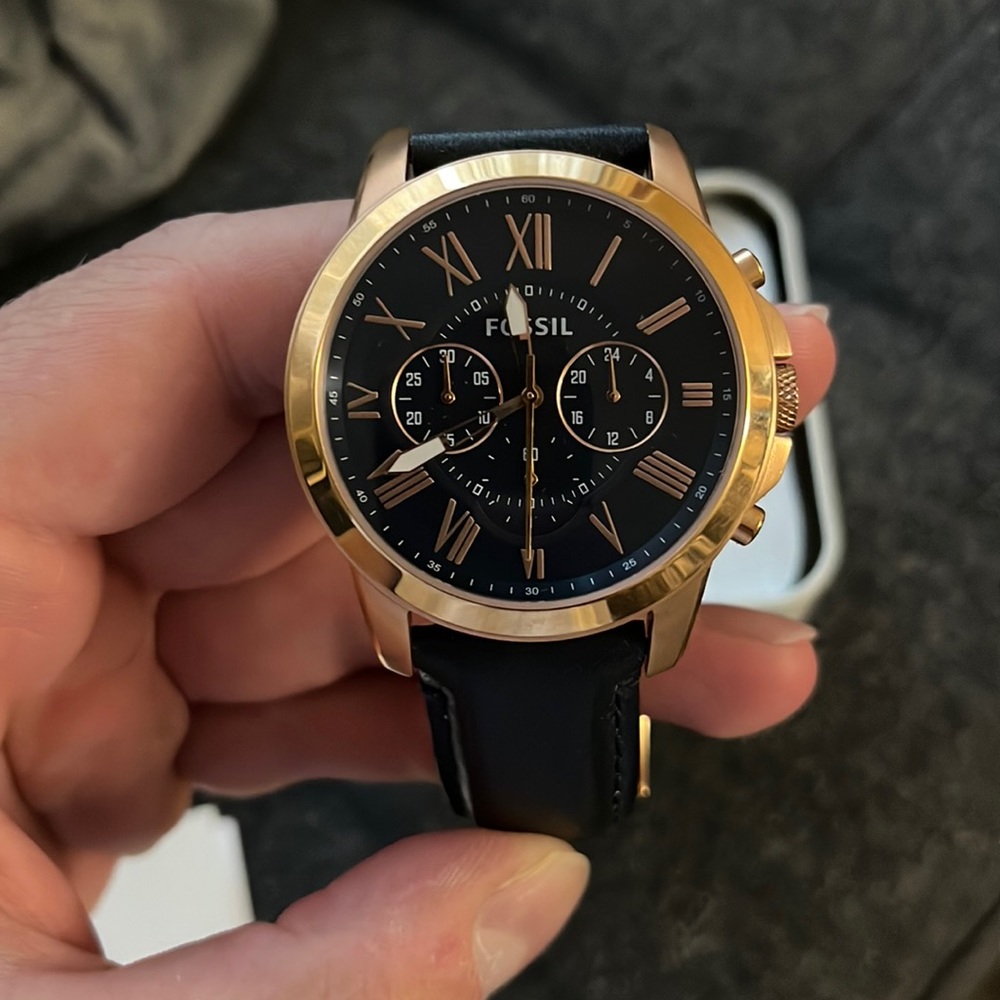 Brown and Leather Navy Fossil Watch